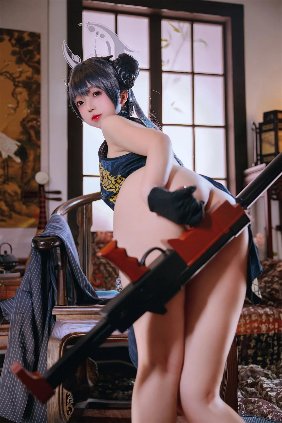Cosplay美女日奈娇碧蓝档案妃咲主题脱性感旗袍露黑色三点式内衣完美诱惑写真92P