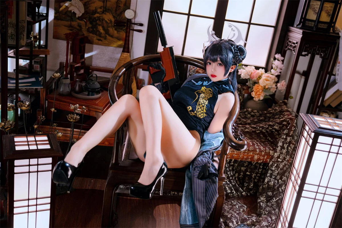 Cosplay美女日奈娇碧蓝档案妃咲主题脱性感旗袍露黑色三点式内衣完美诱惑写真92P