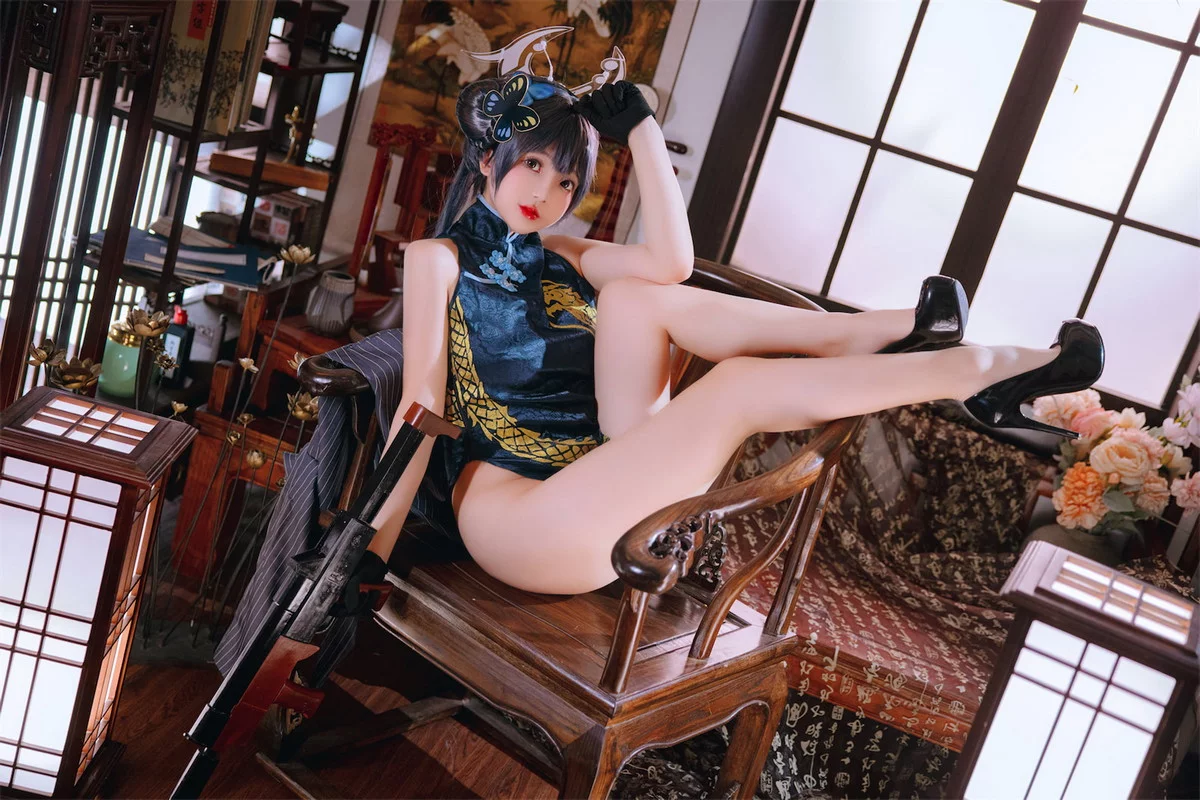 Cosplay美女日奈娇碧蓝档案妃咲主题脱性感旗袍露黑色三点式内衣完美诱惑写真92P