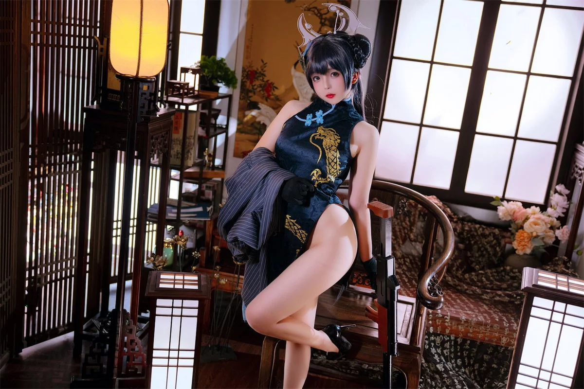 Cosplay美女日奈娇碧蓝档案妃咲主题脱性感旗袍露黑色三点式内衣完美诱惑写真92P
