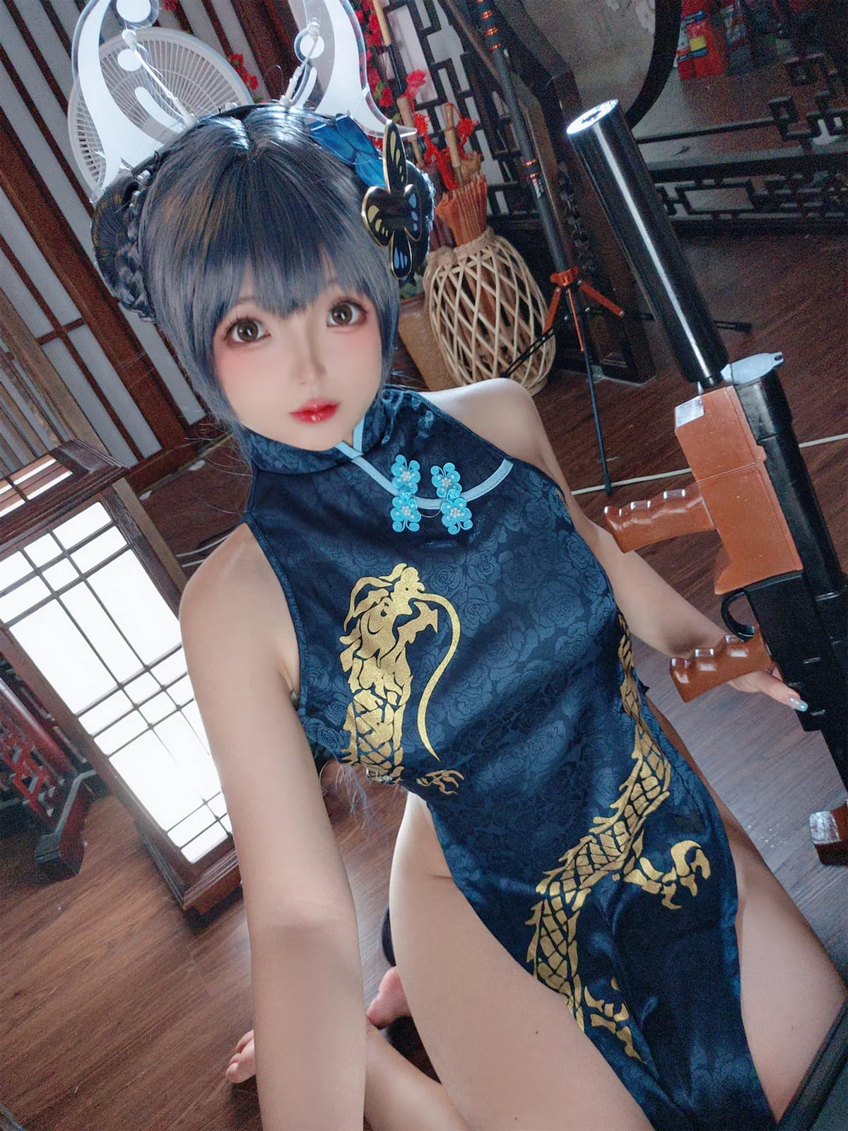 Cosplay美女日奈娇碧蓝档案妃咲主题脱性感旗袍露黑色三点式内衣完美诱惑写真92P