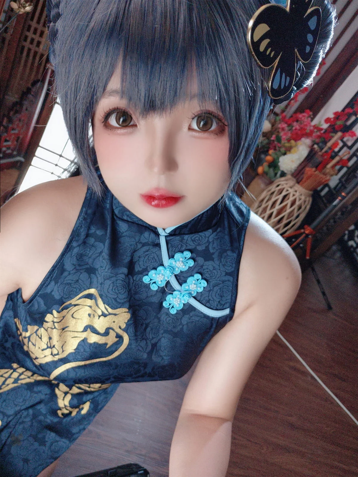 Cosplay美女日奈娇碧蓝档案妃咲主题脱性感旗袍露黑色三点式内衣完美诱惑写真92P