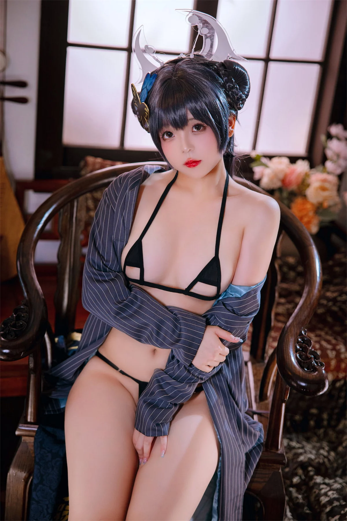 Cosplay美女日奈娇碧蓝档案妃咲主题脱性感旗袍露黑色三点式内衣完美诱惑写真92P