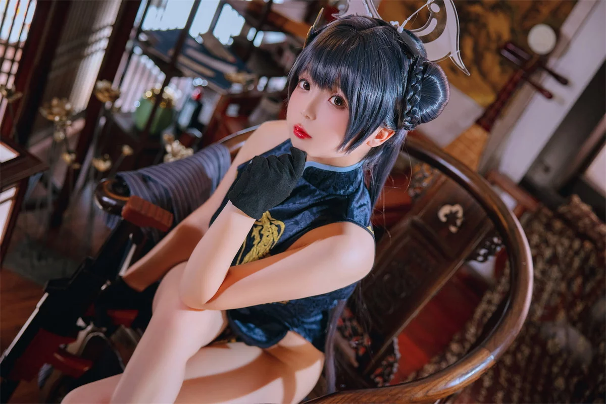 Cosplay美女日奈娇碧蓝档案妃咲主题脱性感旗袍露黑色三点式内衣完美诱惑写真92P