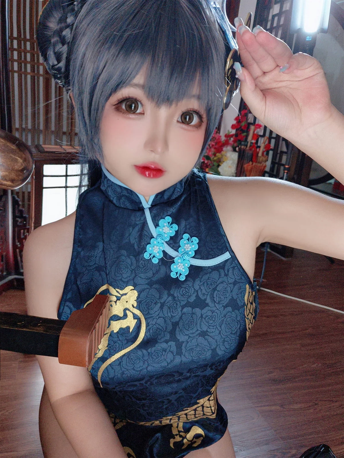 Cosplay美女日奈娇碧蓝档案妃咲主题脱性感旗袍露黑色三点式内衣完美诱惑写真92P