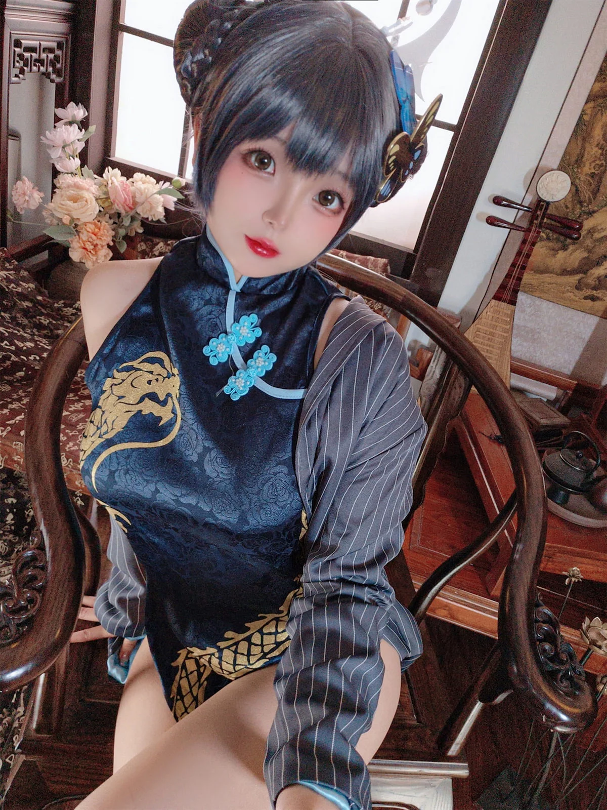 Cosplay美女日奈娇碧蓝档案妃咲主题脱性感旗袍露黑色三点式内衣完美诱惑写真92P