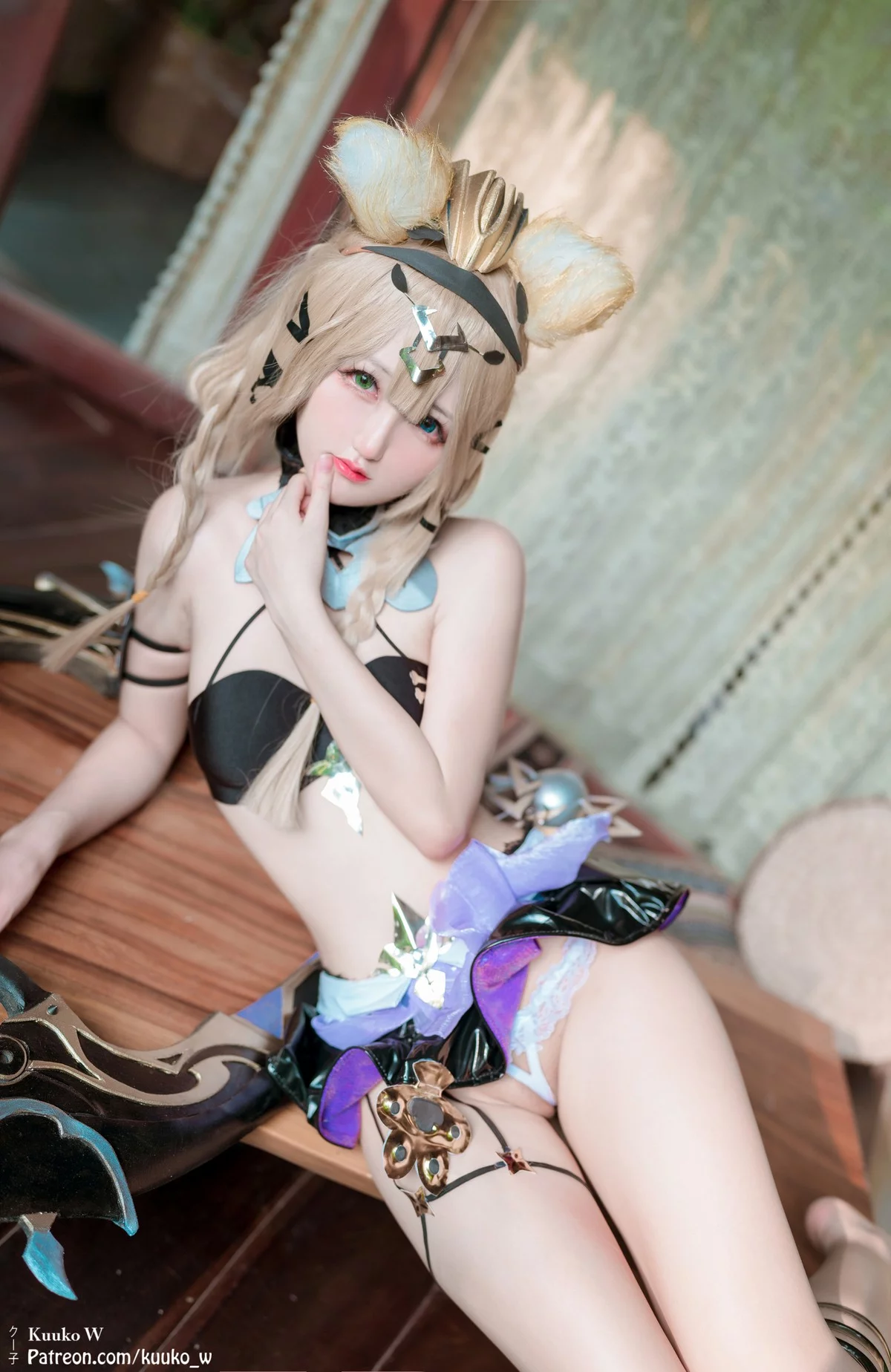 越南妹子KuukoW-Honkai Impact 3rd主题性感黑色服饰露黑色内衣半脱诱惑写真39P
