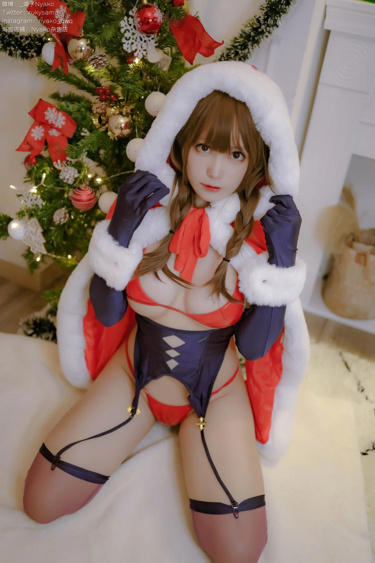 网络美女Nyako喵子Christmas Bunny主题兔女郎装扮红色皮质内衣秀豪乳诱惑写真154P