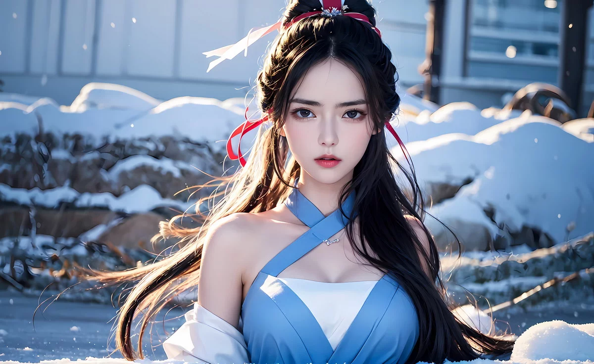 AI美图018期千山暮雪主题长发飘逸美少女性感写真及下载24P