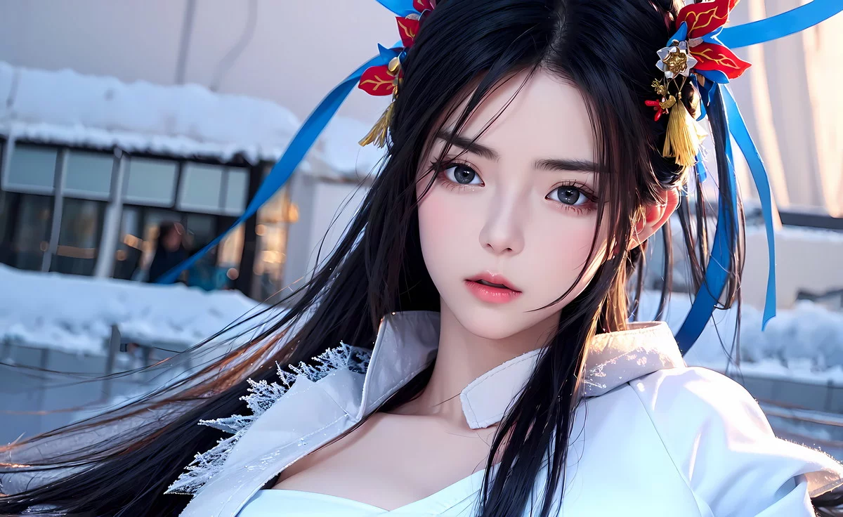 AI美图018期千山暮雪主题长发飘逸美少女性感写真及下载24P