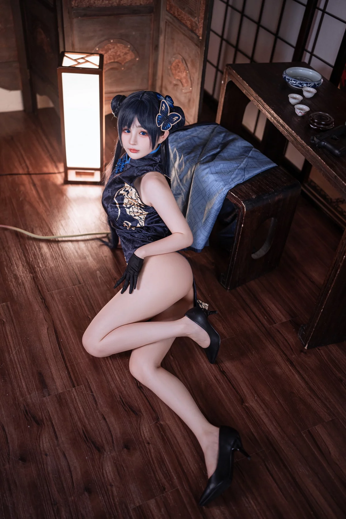 网络美女桜井宁宁失眠冲剂妃咲主题性感黑色高开旗袍秀翘臀美腿迷人诱惑写真40P