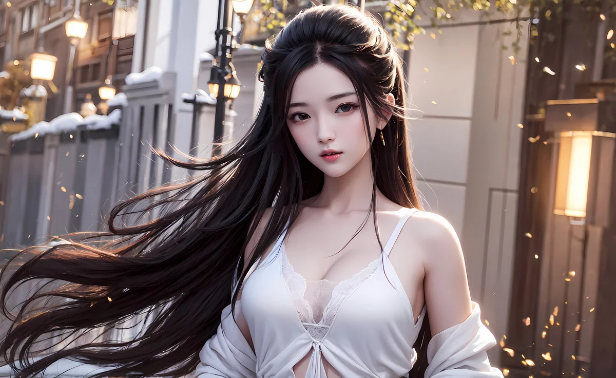 AI美图018期千山暮雪主题长发飘逸美少女性感写真及下载24P