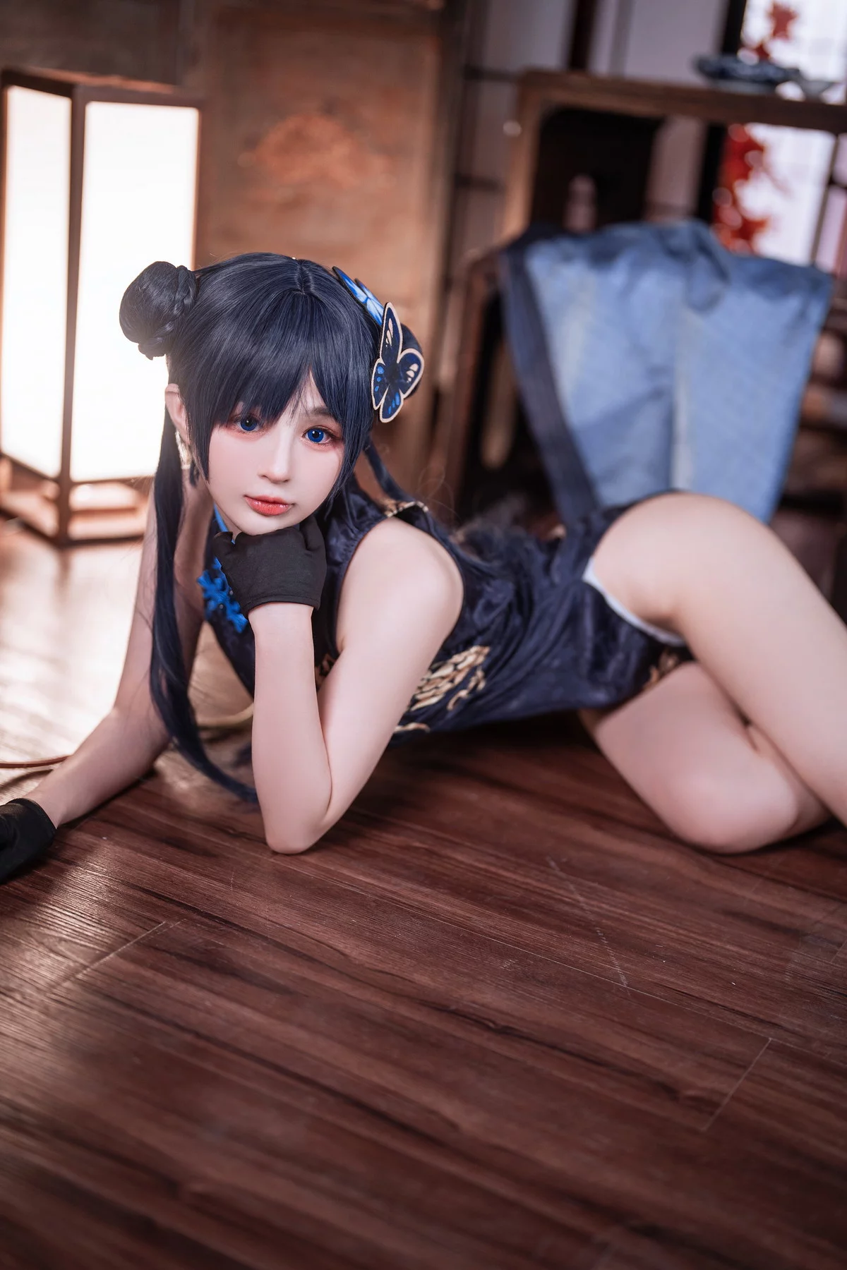 网络美女桜井宁宁失眠冲剂妃咲主题性感黑色高开旗袍秀翘臀美腿迷人诱惑写真40P