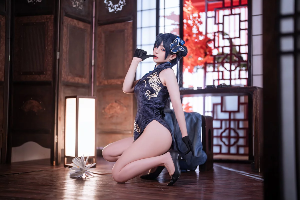 网络美女桜井宁宁失眠冲剂妃咲主题性感黑色高开旗袍秀翘臀美腿迷人诱惑写真40P