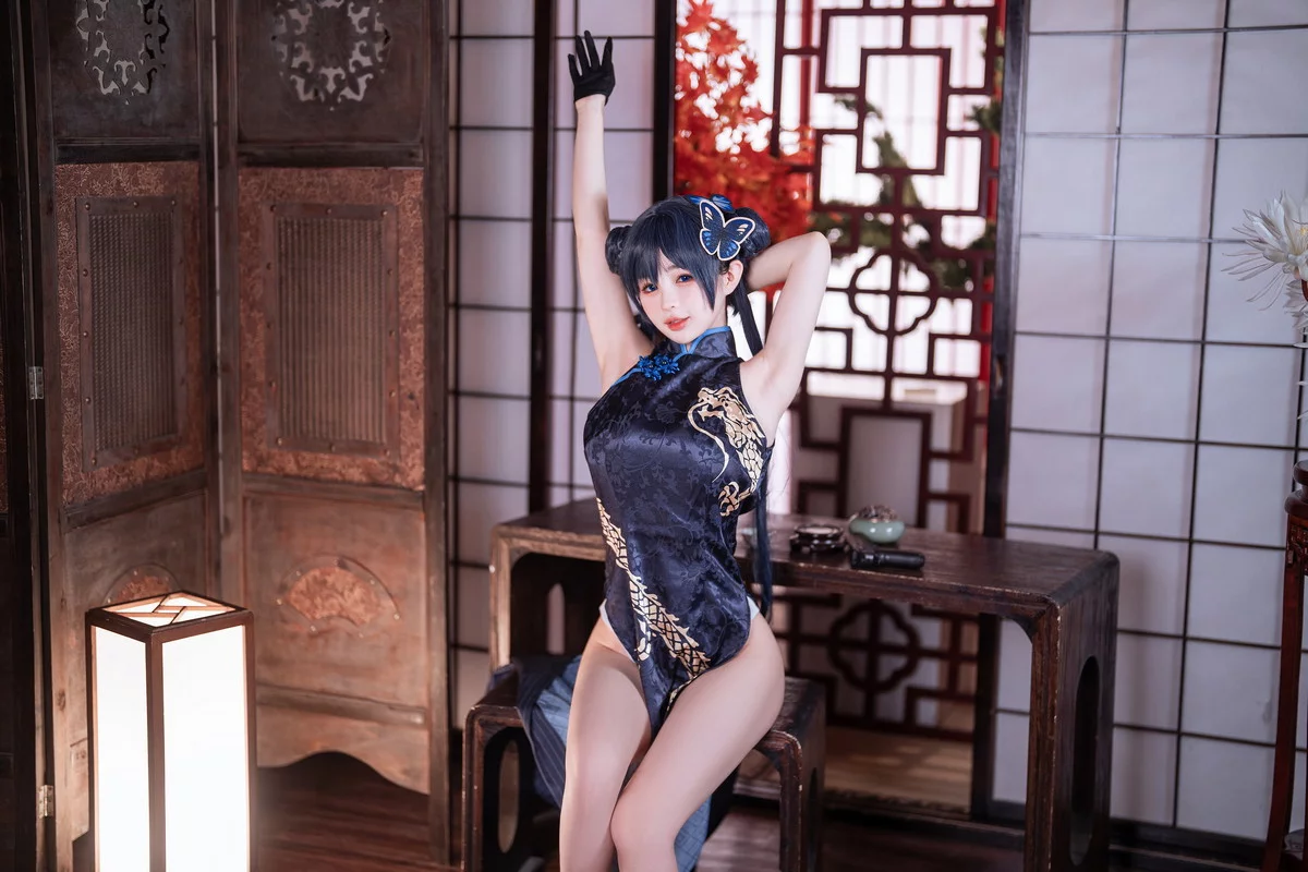 网络美女桜井宁宁失眠冲剂妃咲主题性感黑色高开旗袍秀翘臀美腿迷人诱惑写真40P
