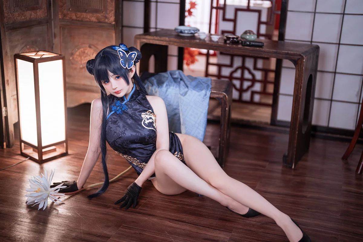 网络美女桜井宁宁失眠冲剂妃咲主题性感黑色高开旗袍秀翘臀美腿迷人诱惑写真40P