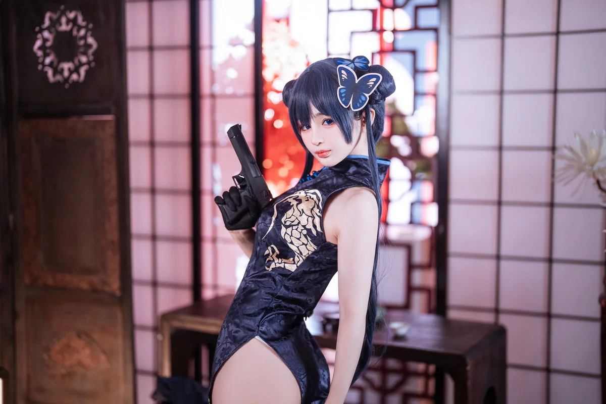 网络美女桜井宁宁失眠冲剂妃咲主题性感黑色高开旗袍秀翘臀美腿迷人诱惑写真40P