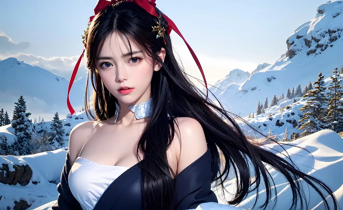 AI美图018期千山暮雪主题长发飘逸美少女性感写真及下载24P