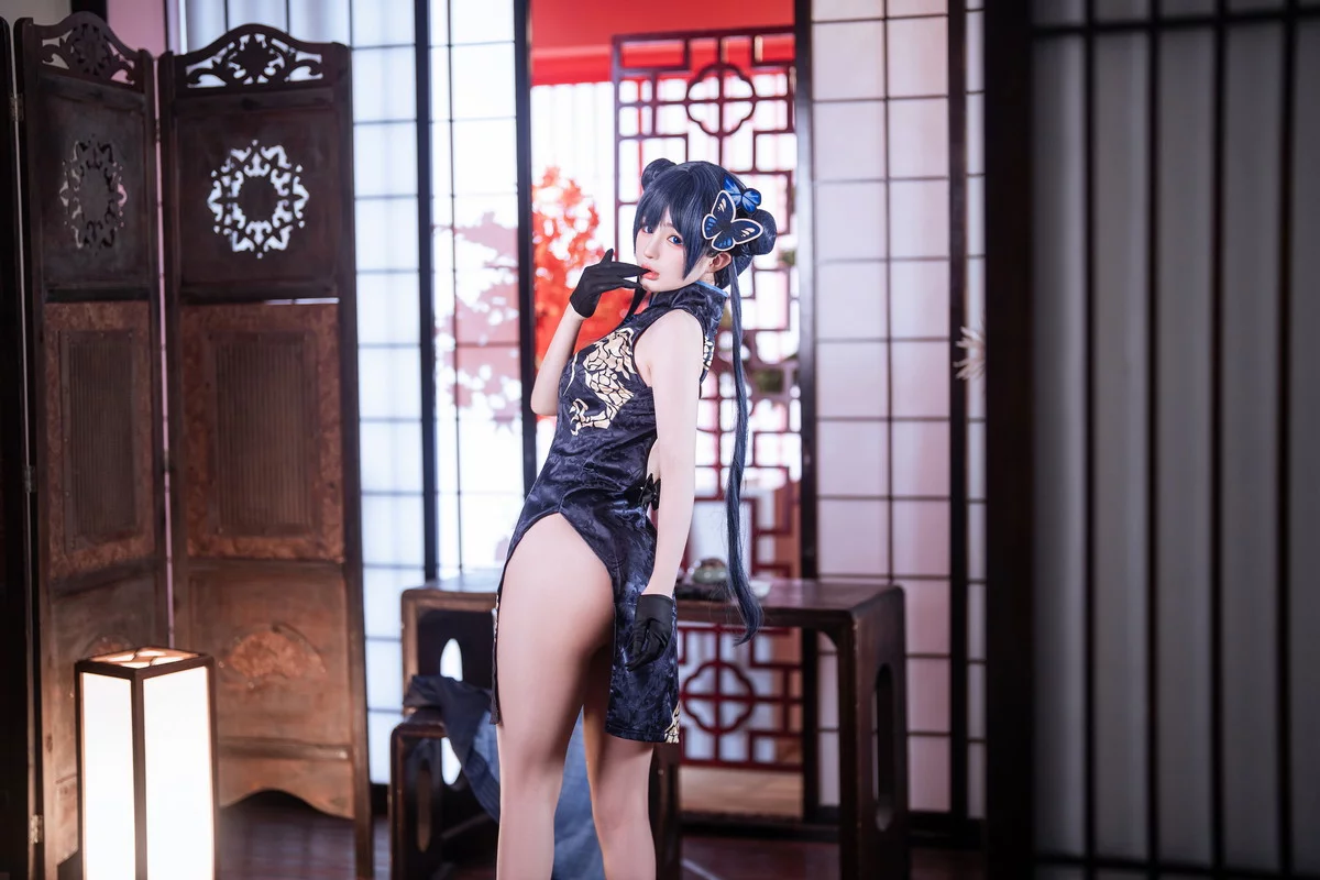 网络美女桜井宁宁失眠冲剂妃咲主题性感黑色高开旗袍秀翘臀美腿迷人诱惑写真40P