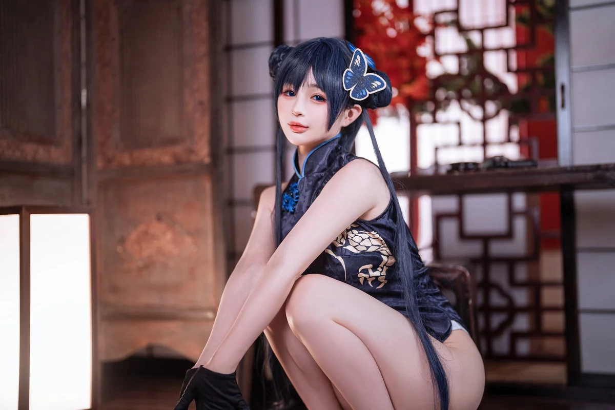 网络美女桜井宁宁失眠冲剂妃咲主题性感黑色高开旗袍秀翘臀美腿迷人诱惑写真40P