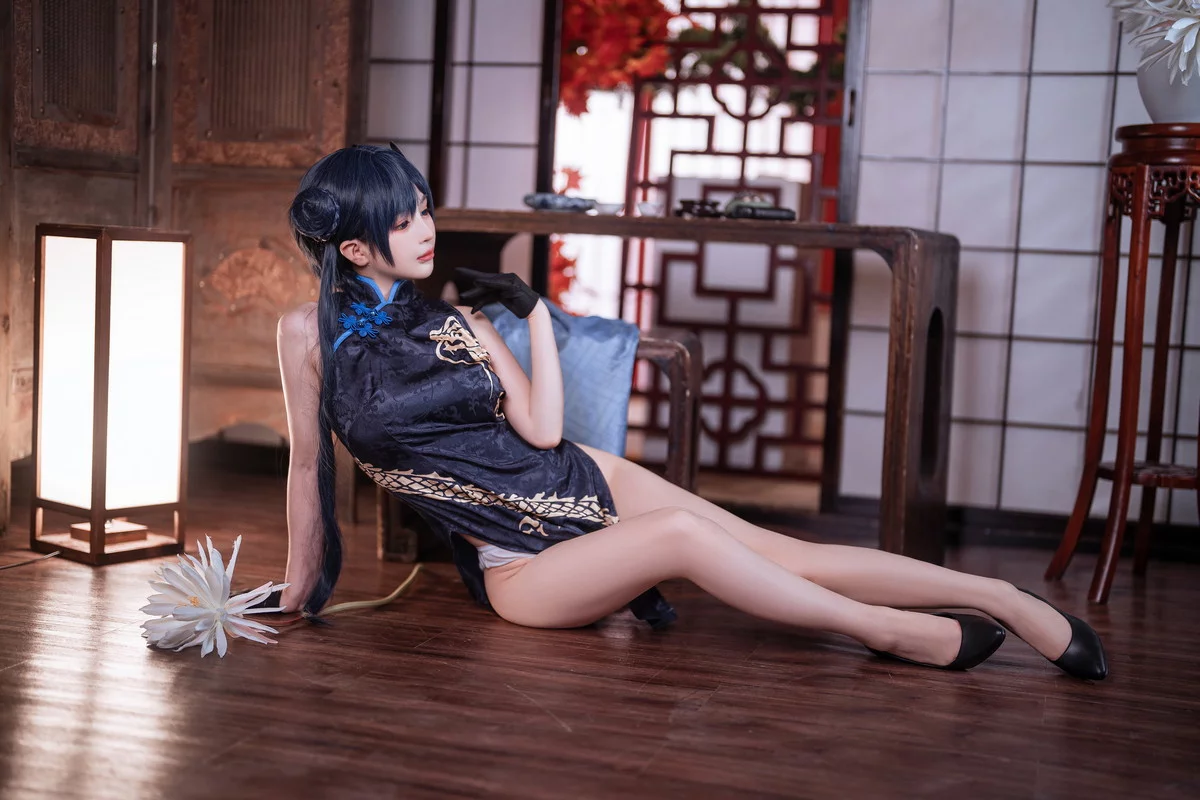 网络美女桜井宁宁失眠冲剂妃咲主题性感黑色高开旗袍秀翘臀美腿迷人诱惑写真40P