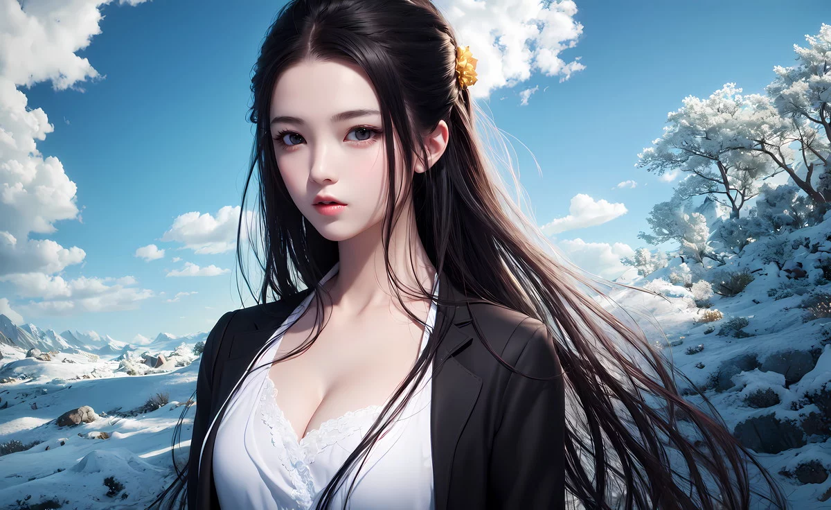 AI美图018期千山暮雪主题长发飘逸美少女性感写真及下载24P