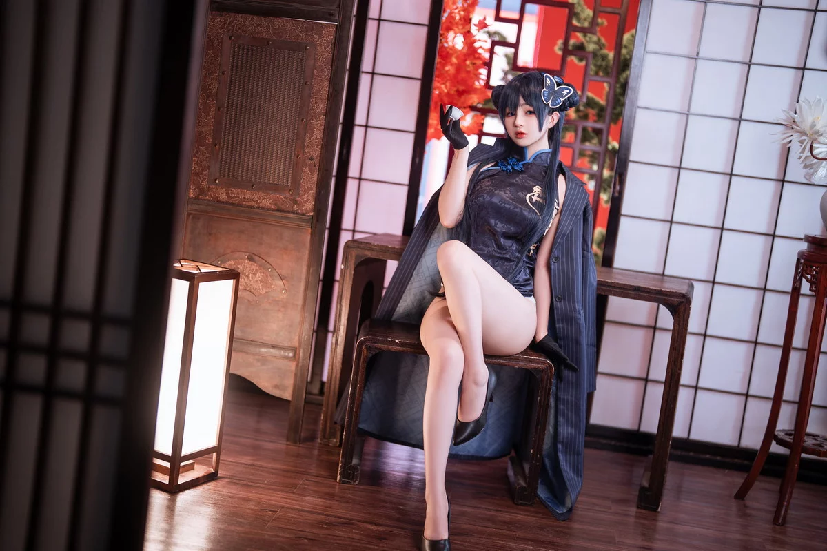 网络美女桜井宁宁失眠冲剂妃咲主题性感黑色高开旗袍秀翘臀美腿迷人诱惑写真40P