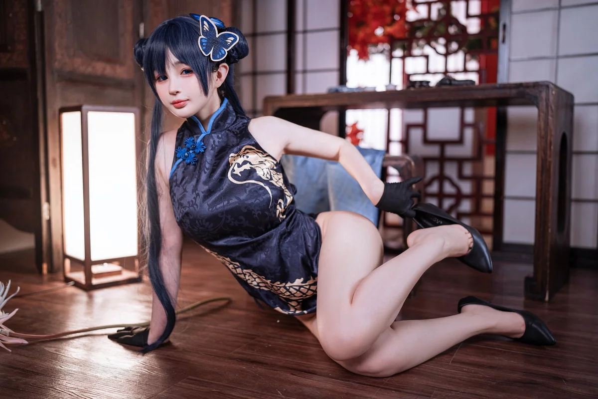 网络美女桜井宁宁失眠冲剂妃咲主题性感黑色高开旗袍秀翘臀美腿迷人诱惑写真40P
