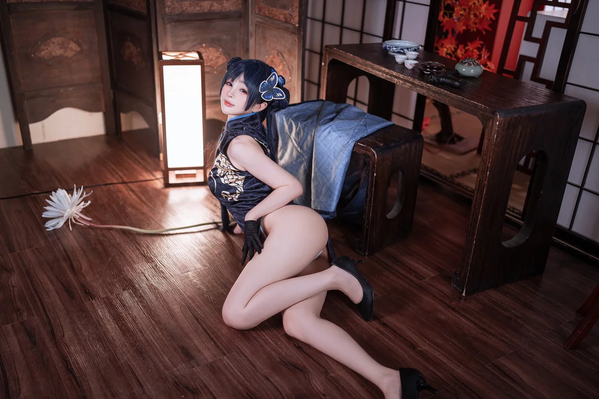 网络美女桜井宁宁失眠冲剂妃咲主题性感黑色高开旗袍秀翘臀美腿迷人诱惑写真40P