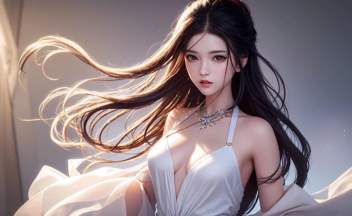 AI美图018期千山暮雪主题长发飘逸美少女性感写真及下载24P