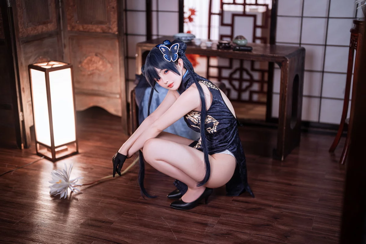 网络美女桜井宁宁失眠冲剂妃咲主题性感黑色高开旗袍秀翘臀美腿迷人诱惑写真40P