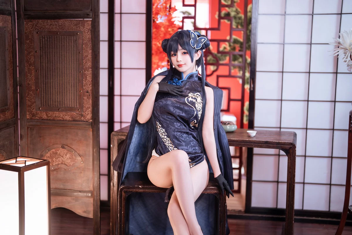 网络美女桜井宁宁失眠冲剂妃咲主题性感黑色高开旗袍秀翘臀美腿迷人诱惑写真40P
