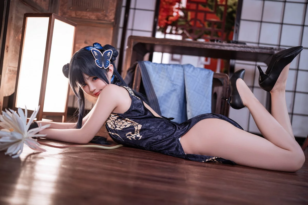 网络美女桜井宁宁失眠冲剂妃咲主题性感黑色高开旗袍秀翘臀美腿迷人诱惑写真40P