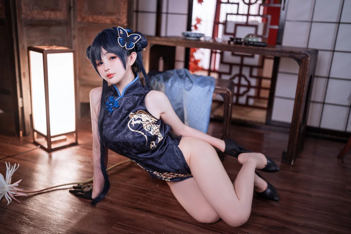 网络美女桜井宁宁失眠冲剂妃咲主题性感黑色高开旗袍秀翘臀美腿迷人诱惑写真40P