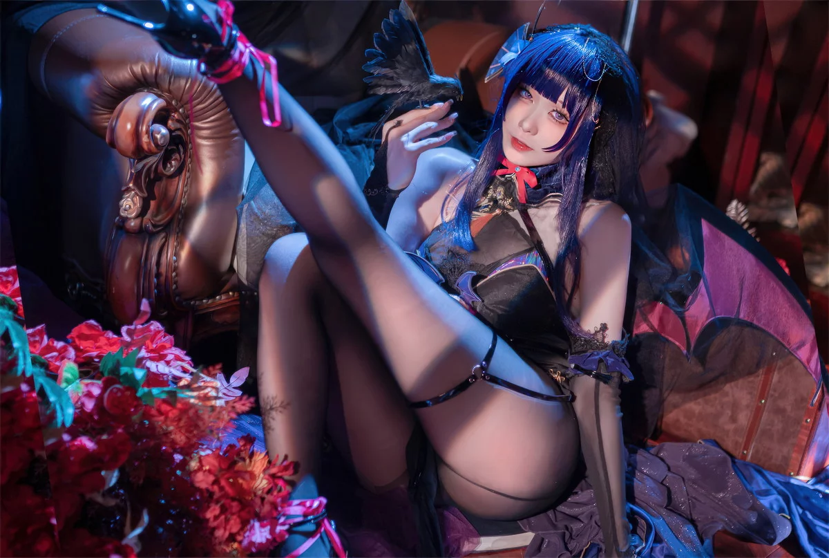 动漫博主安食Ajiki雷电将军魅魔主题性感黑色礼服配超薄黑丝秀美腿诱惑写真35P