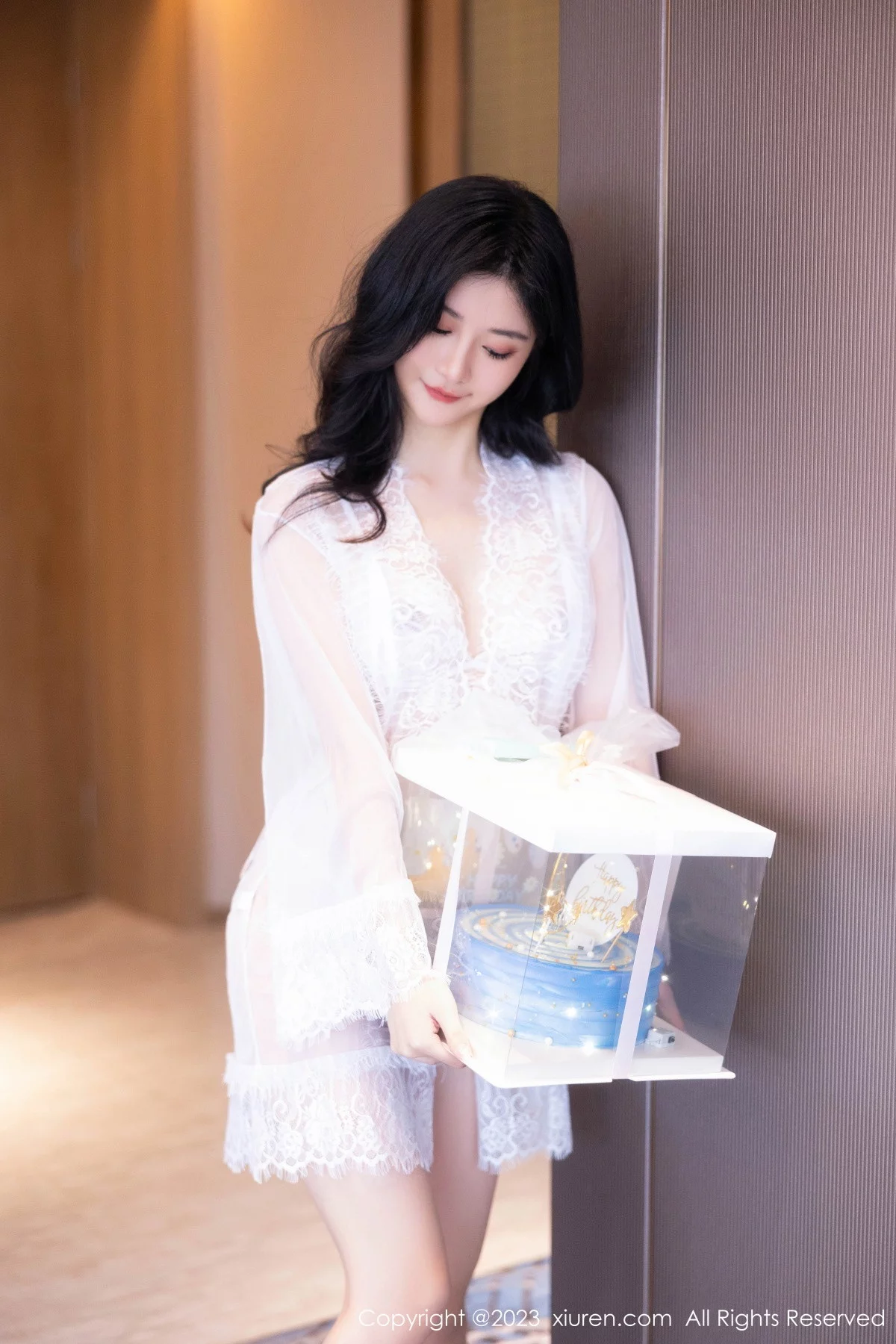 XiuRen第7348期_模特幼幼性感白色网纱服饰露白色蕾丝内衣秀完美身材诱惑写真80P