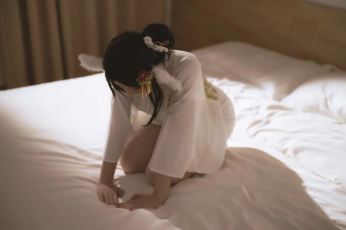 Coser小姐姐星之迟迟仙鹤报恩主题性感粉色连衣长裙配超薄肉丝完美诱惑写真114P