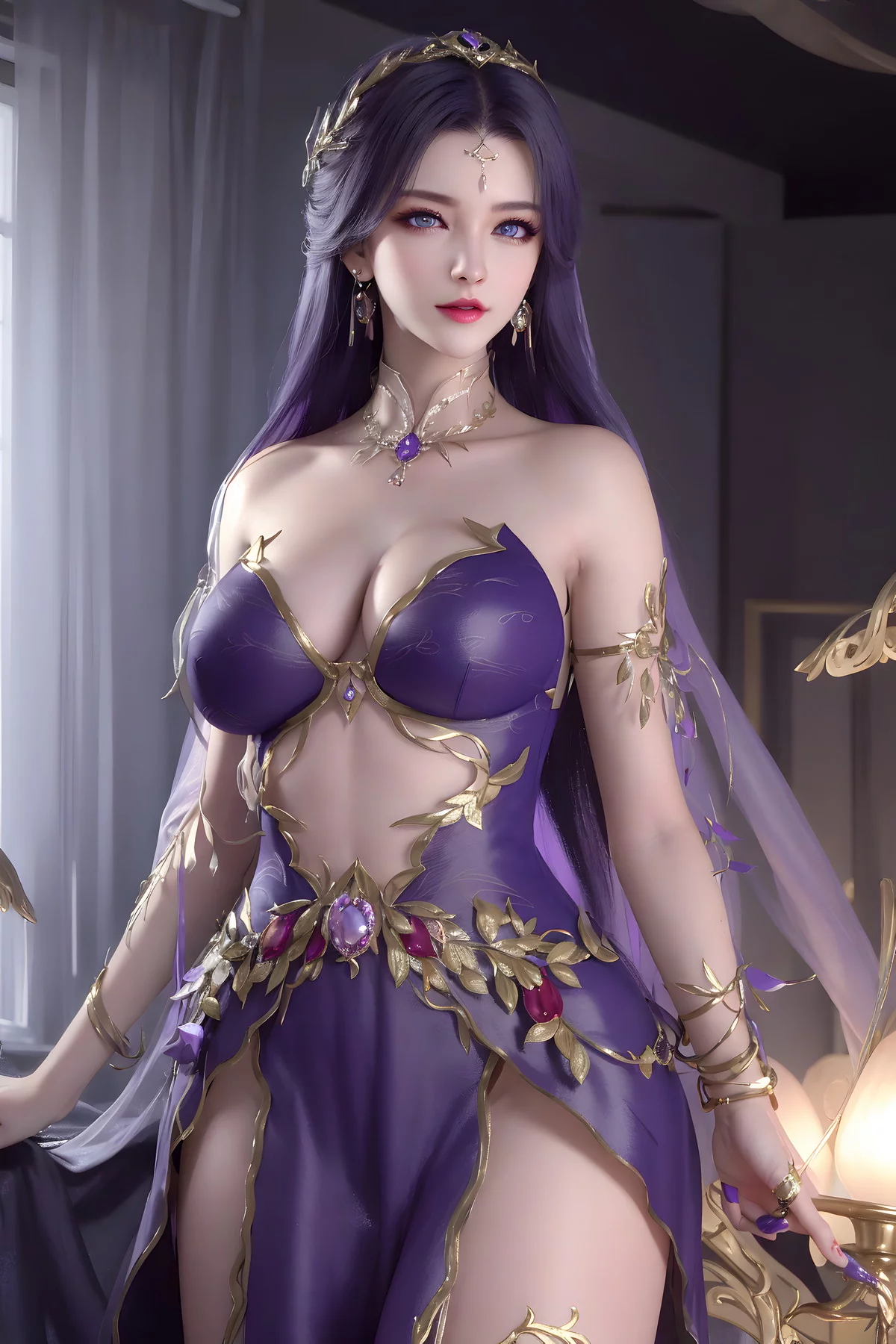 AI美图035期云曦主题性感紫色情趣内衣美女秀完美身材写真及下载93P