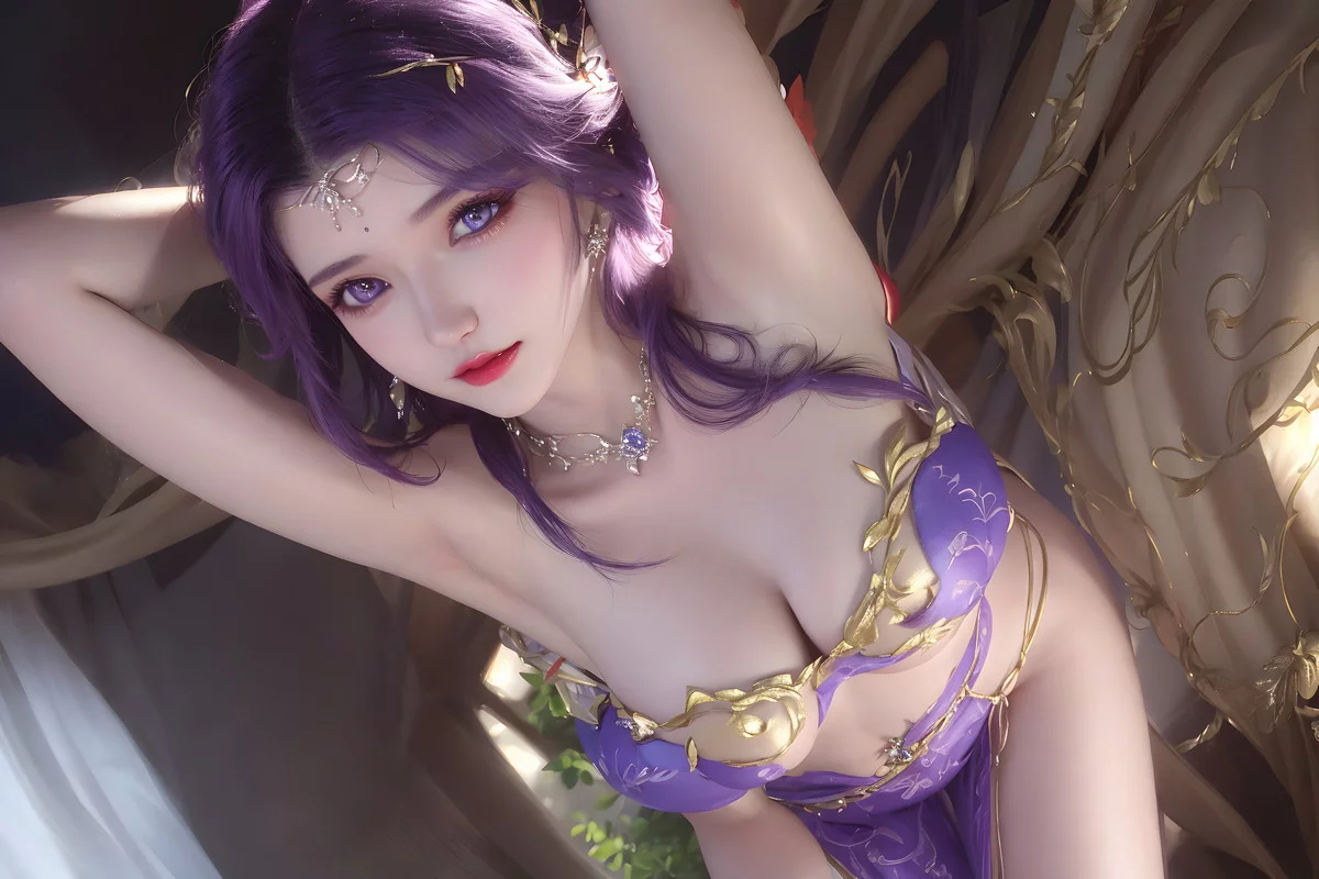 AI美图035期云曦主题性感紫色情趣内衣美女秀完美身材写真及下载93P