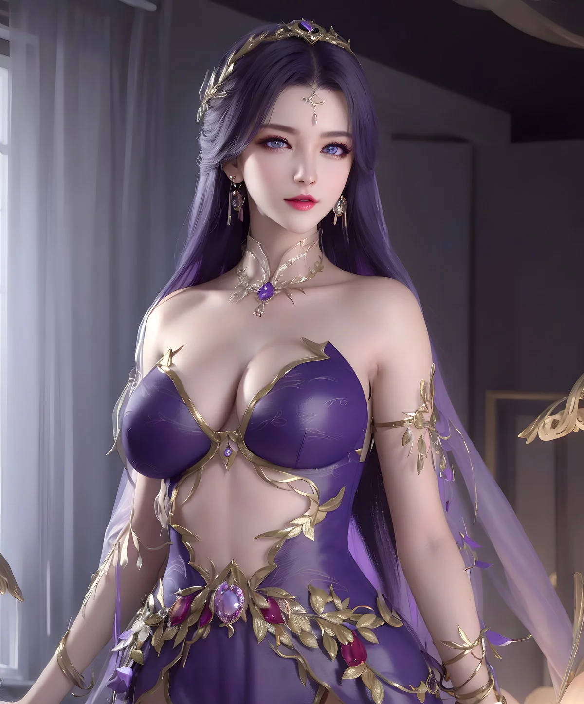 AI美图035期云曦主题性感紫色情趣内衣美女秀完美身材写真及下载93P