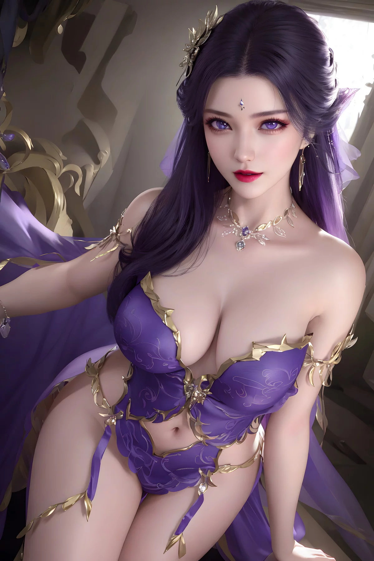 AI美图035期云曦主题性感紫色情趣内衣美女秀完美身材写真及下载93P
