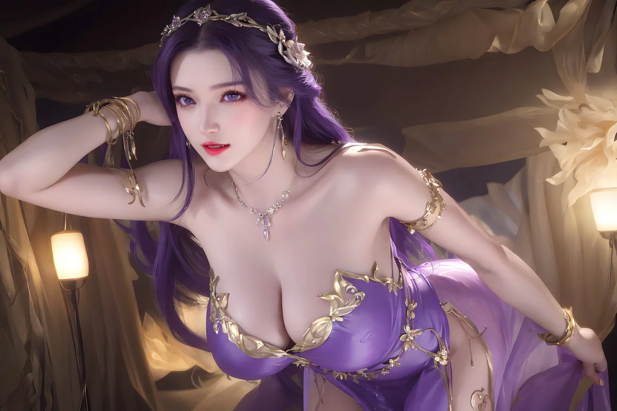 AI美图035期云曦主题性感紫色情趣内衣美女秀完美身材写真及下载93P