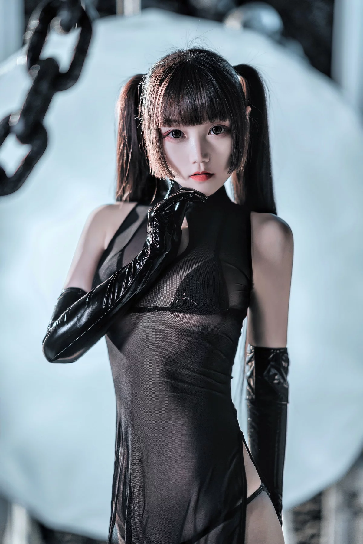 Coser少女星野咪兔透视旗袍双马尾主题黑色薄透情趣旗袍秀曼妙身姿诱惑写真90P