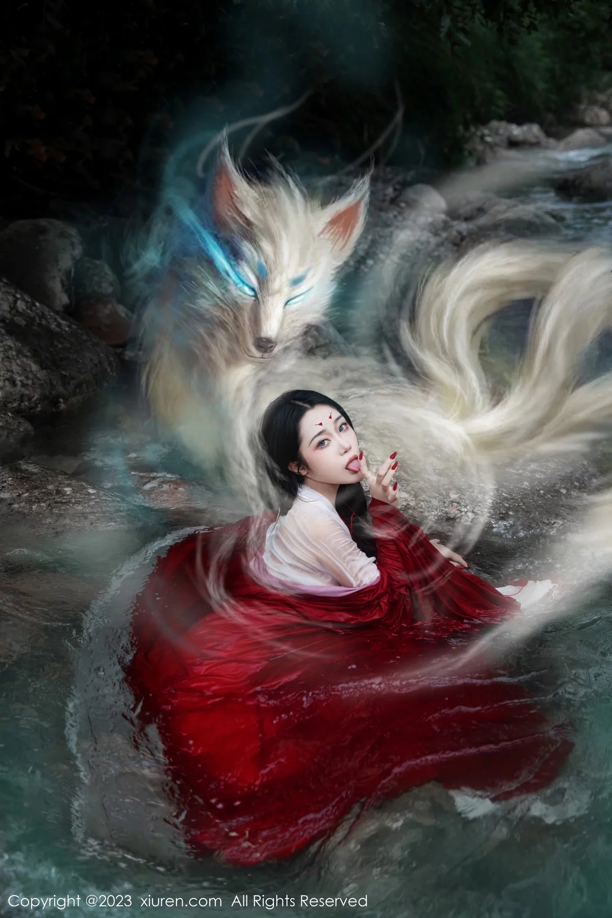 XiuRen第7295期_模特严利娅Yuliya妲己扮演性感红色薄透古装服饰秀美臀诱惑写真89P