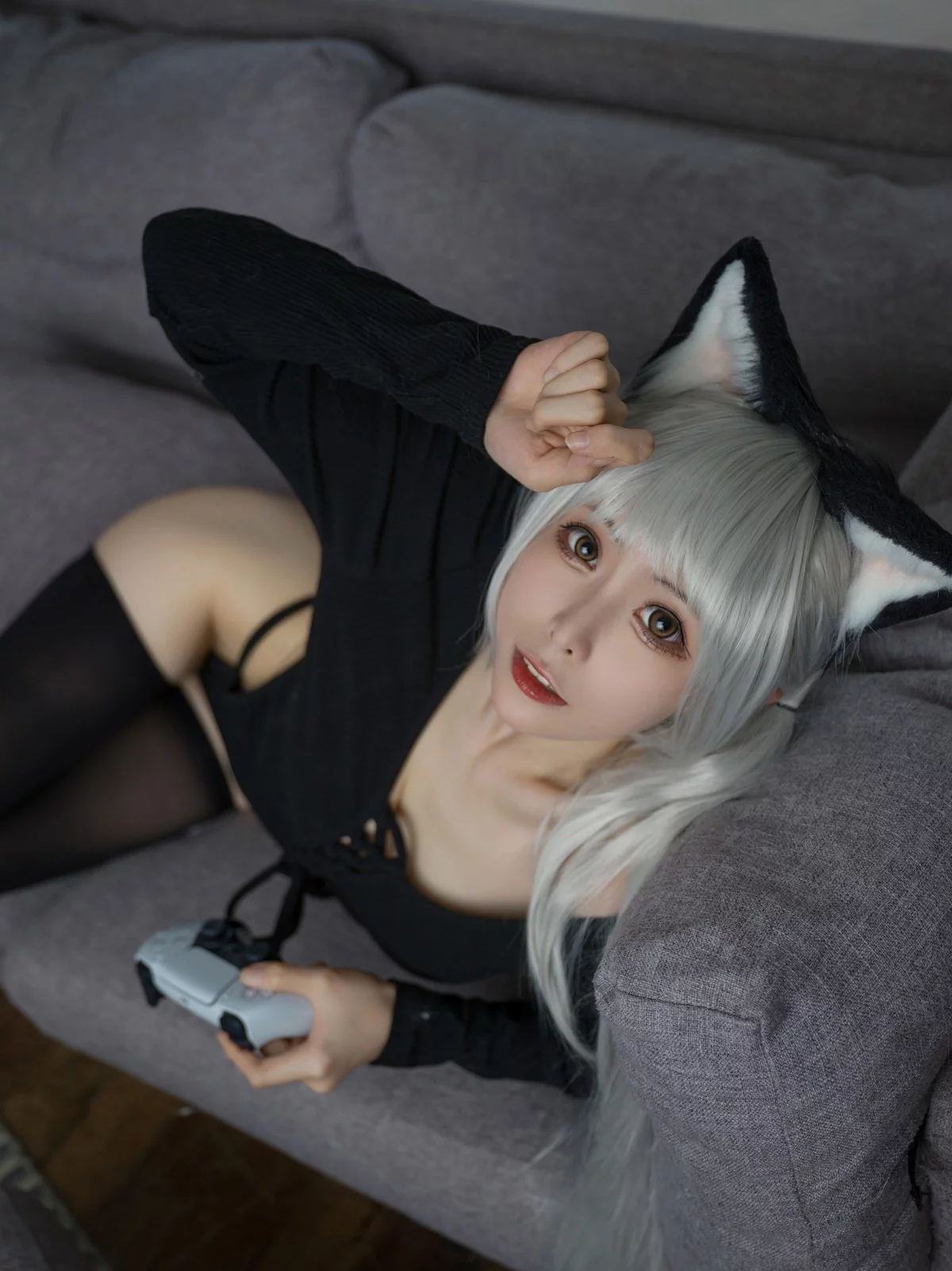 Coser美女樱岛嗷一黑猫针织衫连体衣主题私房性感黑色连体衣秀翘臀诱惑写真57P