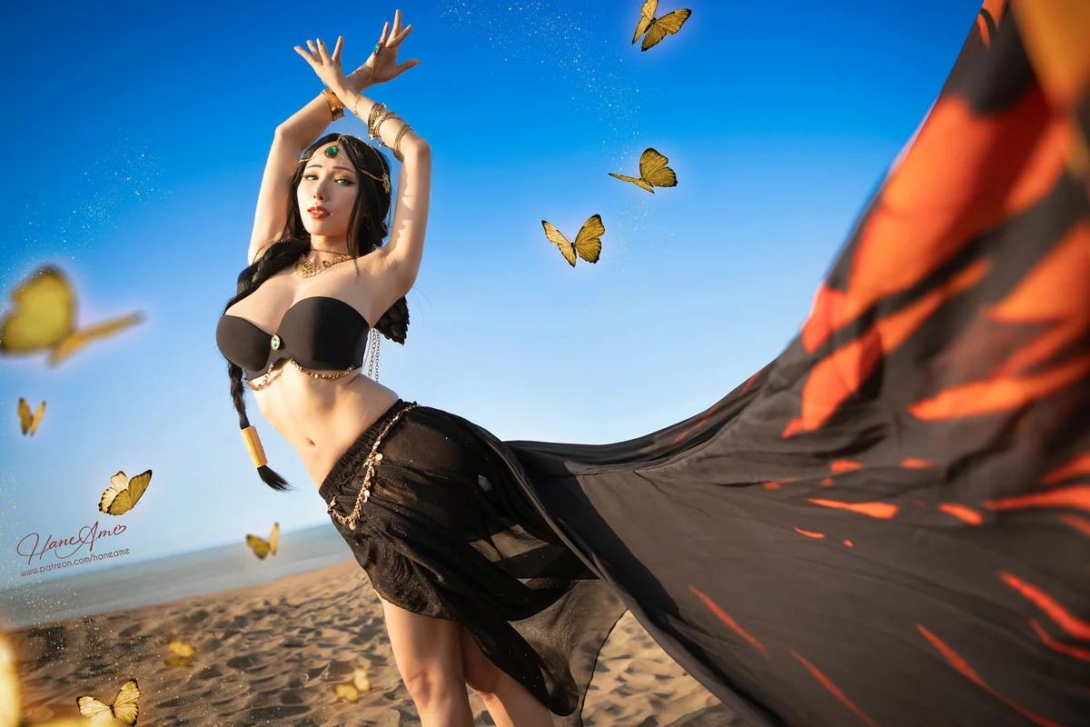 Coser美女雨波_HaneAme鬼刀王凌主题海边性感黑色内衣秀丰满身材诱惑写真31P