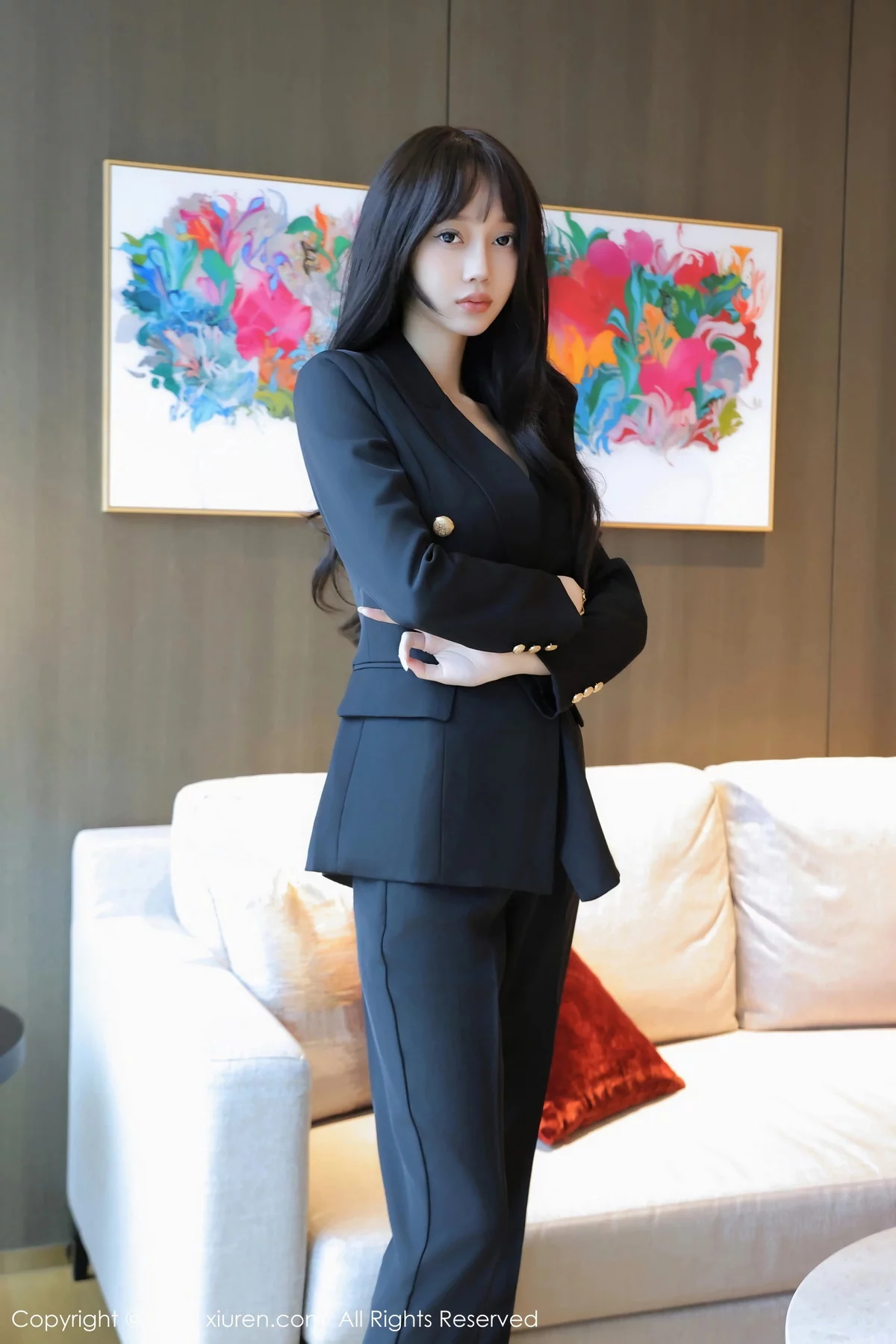 XiuRen第7502期_模特玥儿玥er性感薄纱暖灰内衣配黑丝裤袜秀曼妙身姿诱惑写真78P
