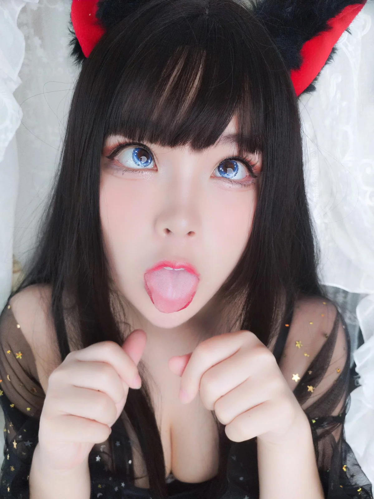 萌系小姐姐白烨黑系猫咪少女主题黑色蕾丝薄纱配黑丝网袜秀惹火身材诱惑写真62P