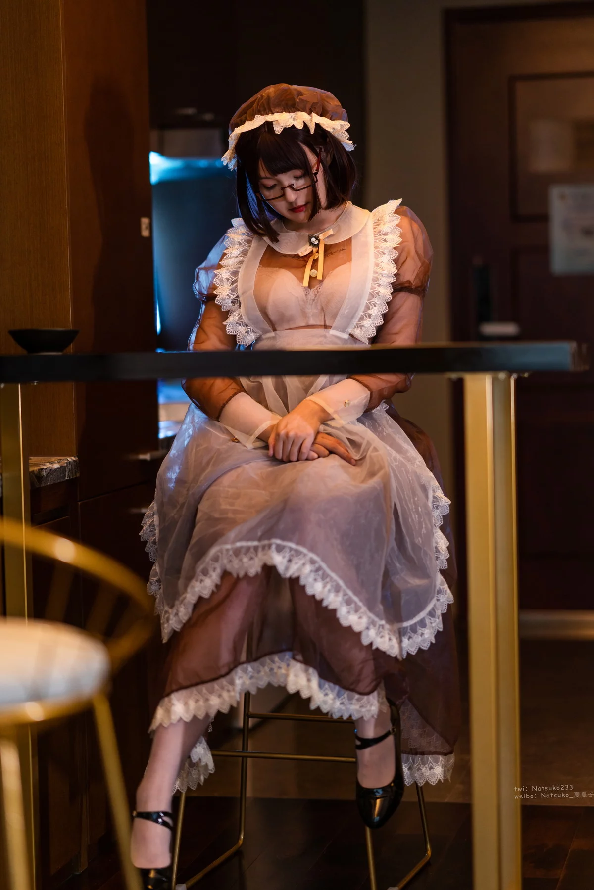 网络美女Natsuko夏夏子透明女仆主题性感透明女仆装露白色蕾丝内衣完美诱惑写真76P
