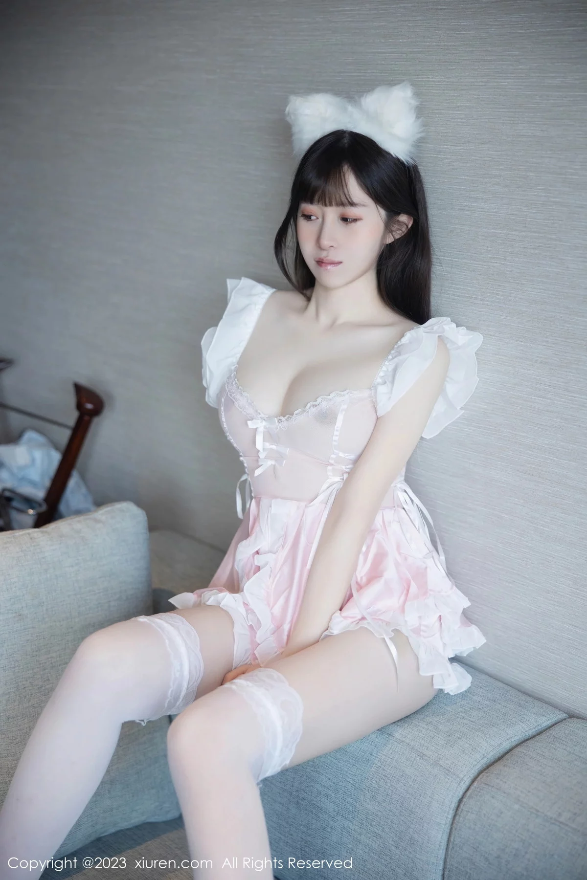 XiuRen第7602期_模特林悠悠脱粉色女仆短裙露性感情趣内衣秀惹火身材诱惑写真80P